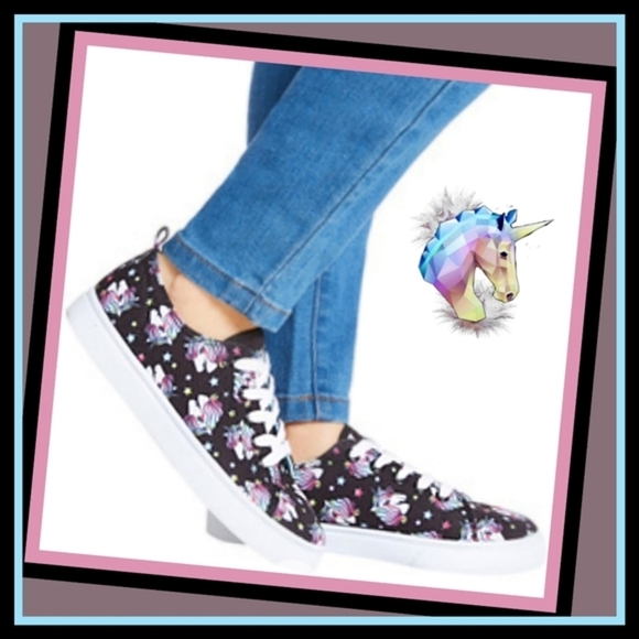 Fabkids Unicorn Star Sneakers | Black Neon Mane Slip-On Cushioned Sz 5 NWT - Picture 3 of 6